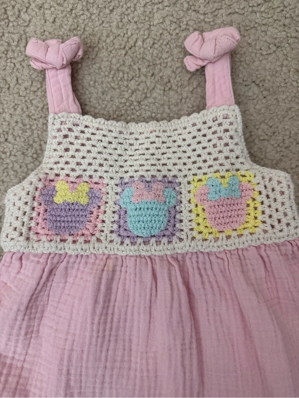 Pink Crochet-Accent Girls' Sundress